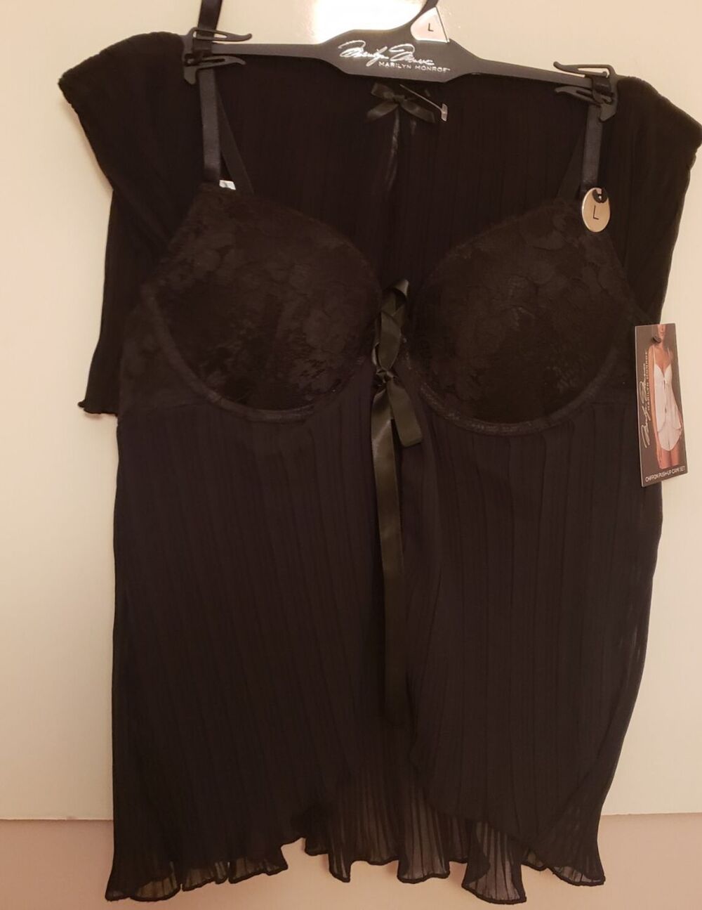Marilyn Monroe Women’s Cushion Push-Up Cami Set Black Flirty Playful Size L NWT